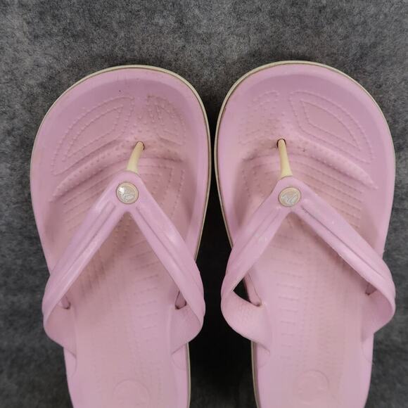 Crocs Shoes Womens 10 Sandals Flip Flops Crocband Pink White Casual Comfort Flat - Picture 7 of 11